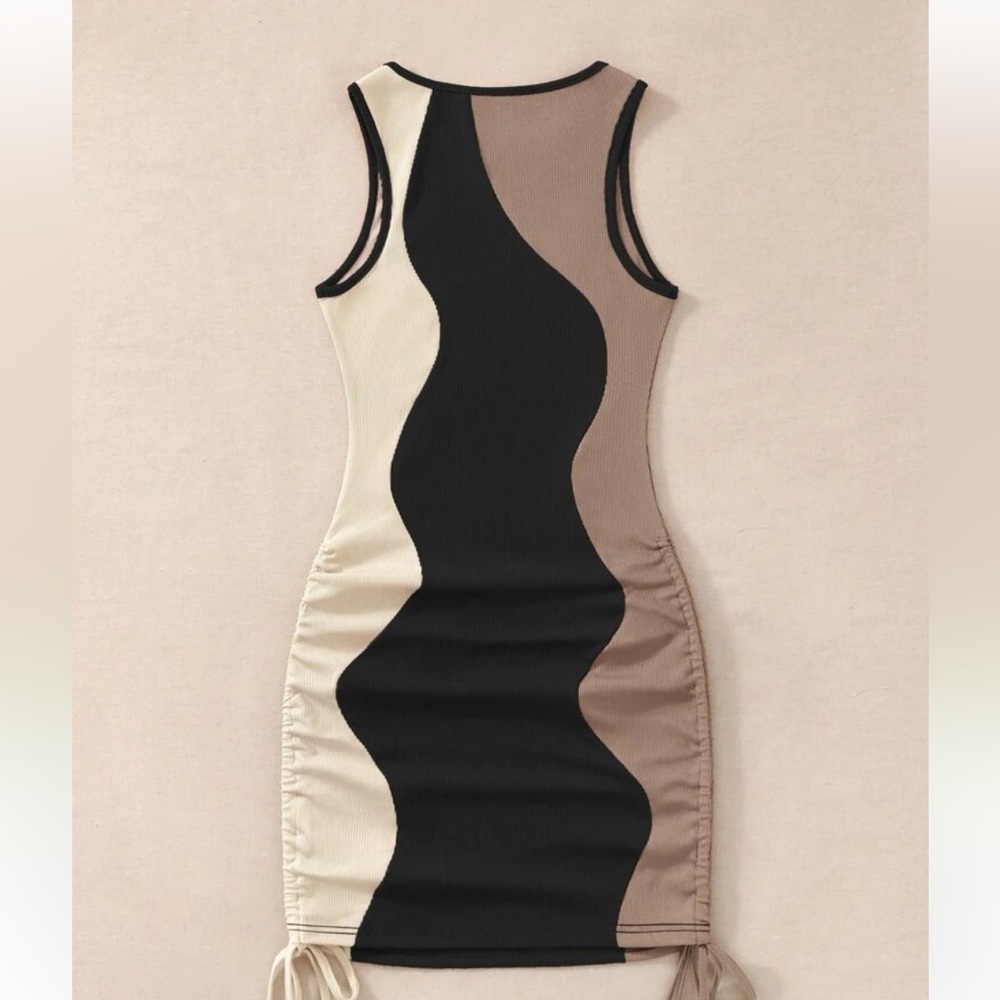 Drawstring Side Color Block Bodycon Tank Dress - Picture 2 of 2